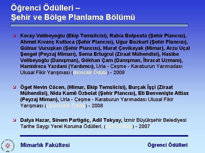 Öğrenci Ödülleri – Şehir ve Bölge Planlama Bölümü æ Koray Velibeyoğlu (Ekip Temsilcisi), Rabia