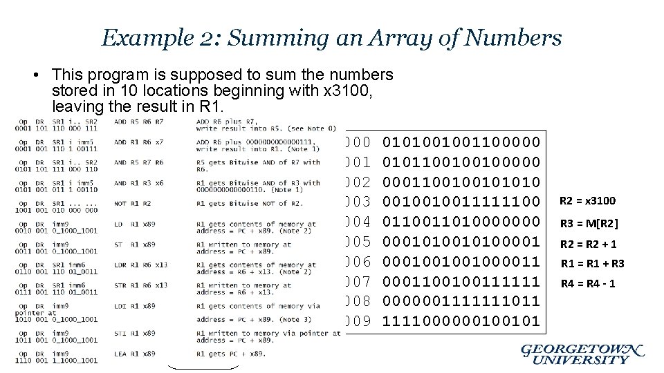 Example 2: Summing an Array of Numbers • This program is supposed to sum