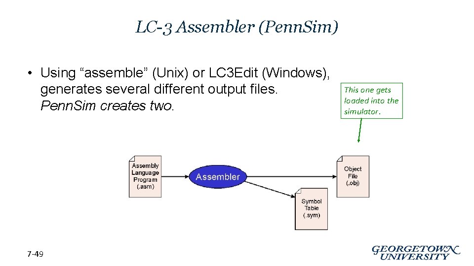 LC-3 Assembler (Penn. Sim) • Using “assemble” (Unix) or LC 3 Edit (Windows), generates