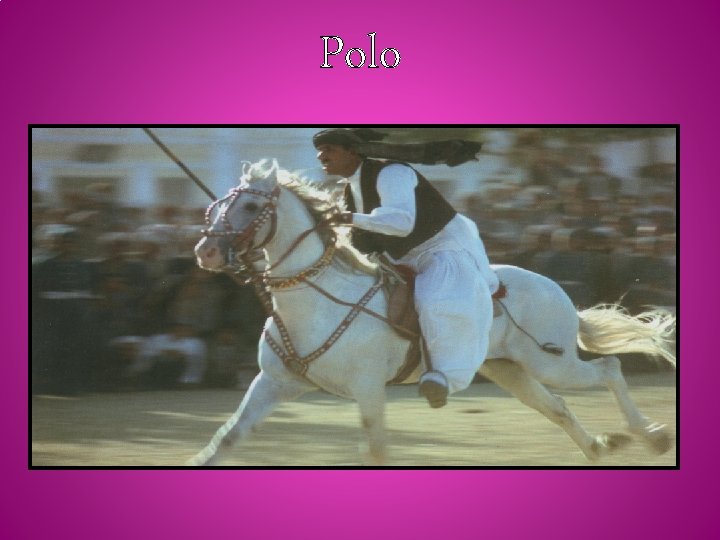 Polo • Polo was introduced to the Muslim world by the Persians. • Polo