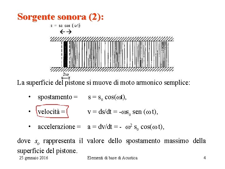 Sorgente sonora (2): La superficie del pistone si muove di moto armonico semplice: •