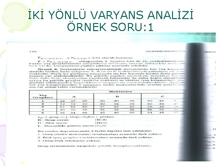 İKİ YÖNLÜ VARYANS ANALİZİ ÖRNEK SORU: 1 