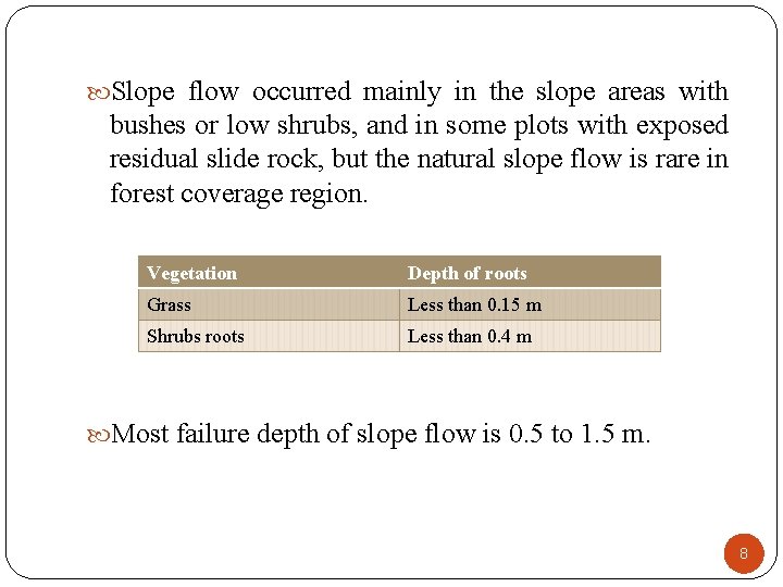  Slope flow occurred mainly in the slope areas with bushes or low shrubs,