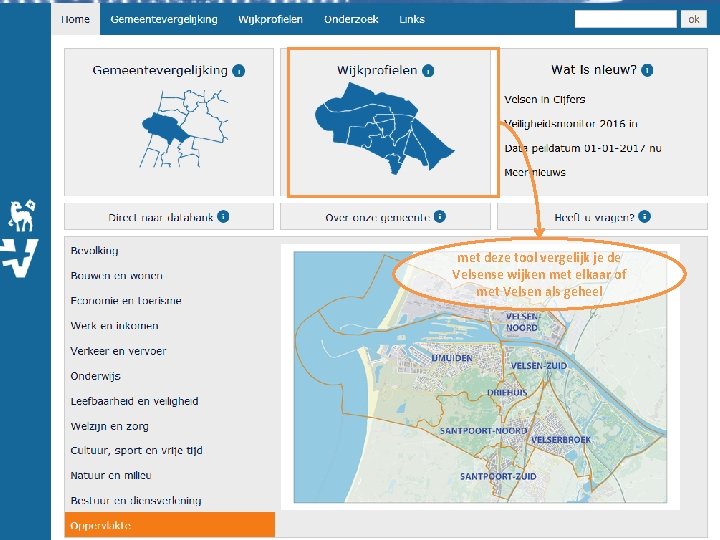 met deze tool vergelijk je de Velsense wijken met elkaar of met Velsen als