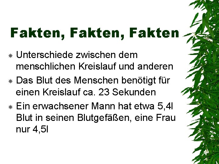 Fakten, Fakten Unterschiede zwischen dem menschlichen Kreislauf und anderen Das Blut des Menschen benötigt