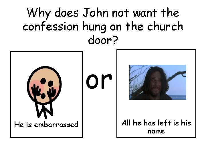 Why does John not want the confession hung on the church door? He is