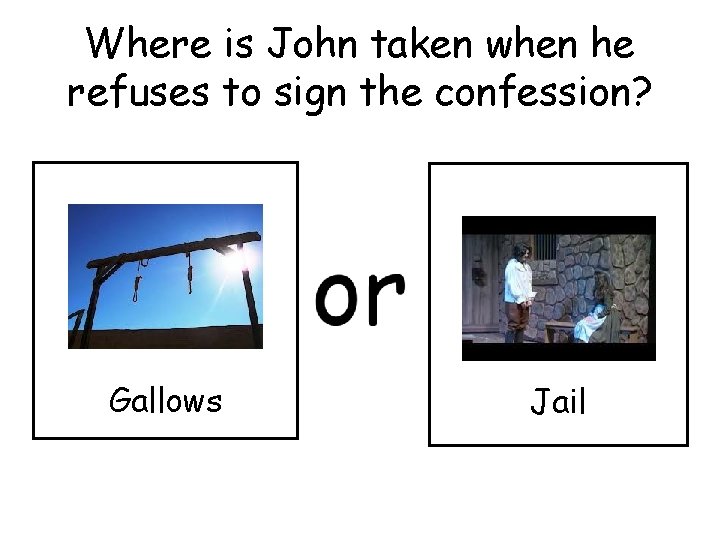 Where is John taken when he refuses to sign the confession? Gallows Jail 