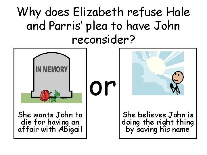 Why does Elizabeth refuse Hale and Parris’ plea to have John reconsider? She wants