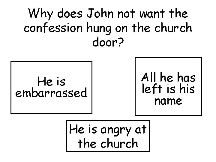 Why does John not want the confession hung on the church door? He is