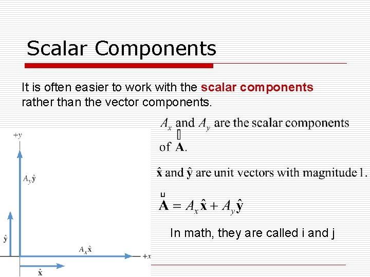 Scalar Components It is often easier to work with the scalar components rather than