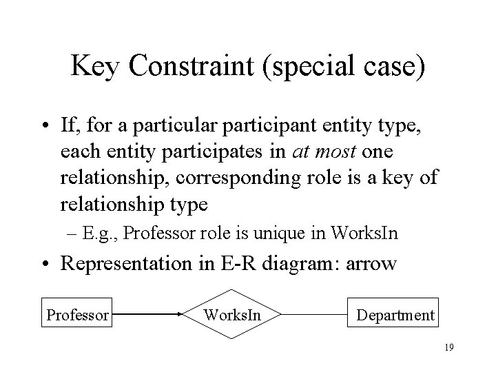Key Constraint (special case) • If, for a particular participant entity type, each entity