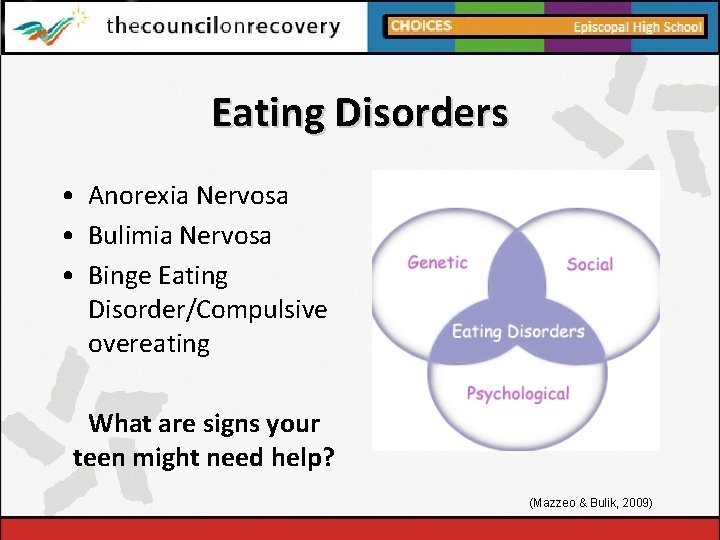 Eating Disorders • Anorexia Nervosa • Bulimia Nervosa • Binge Eating Disorder/Compulsive overeating What