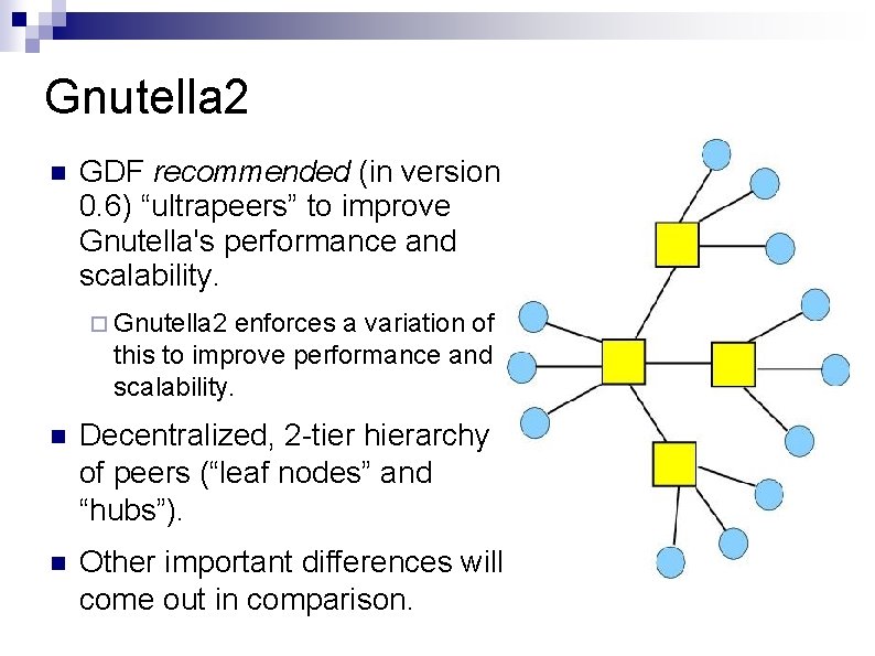 Gnutella 2 GDF recommended (in version 0. 6) “ultrapeers” to improve Gnutella's performance and