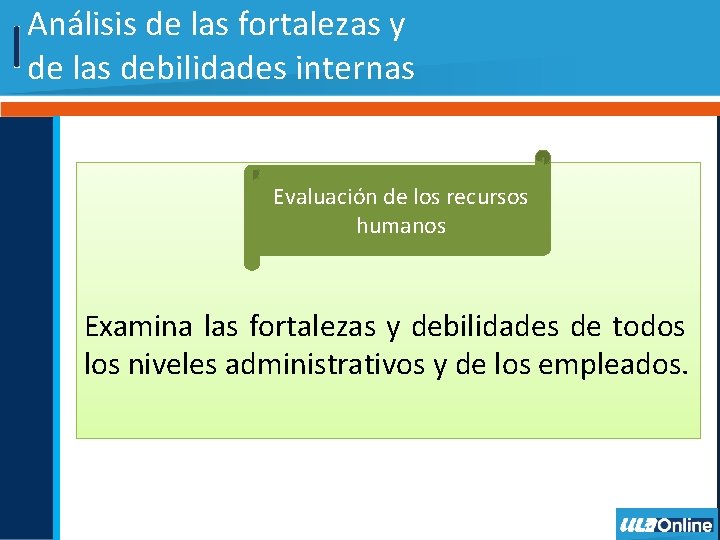 Análisis de las fortalezas y de las debilidades internas Evaluación de los recursos humanos