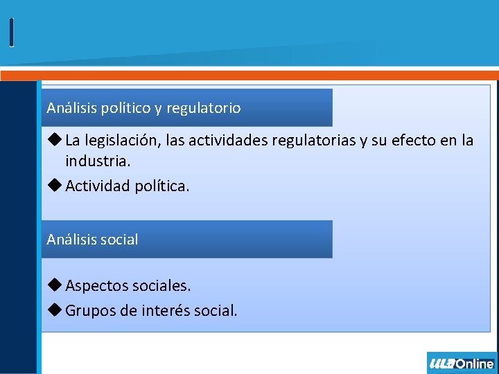 Análisis político y regulatorio u La legislación, las actividades regulatorias y su efecto en