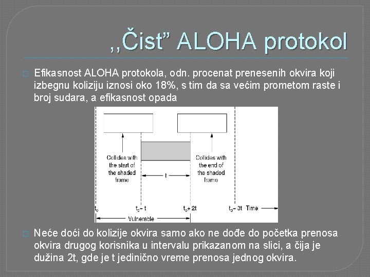 , , Čist” ALOHA protokol � Efikasnost ALOHA protokola, odn. procenat prenesenih okvira koji