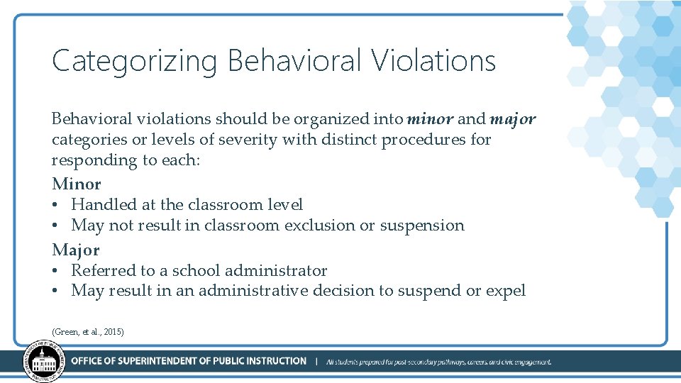 Categorizing Behavioral Violations Behavioral violations should be organized into minor and major categories or