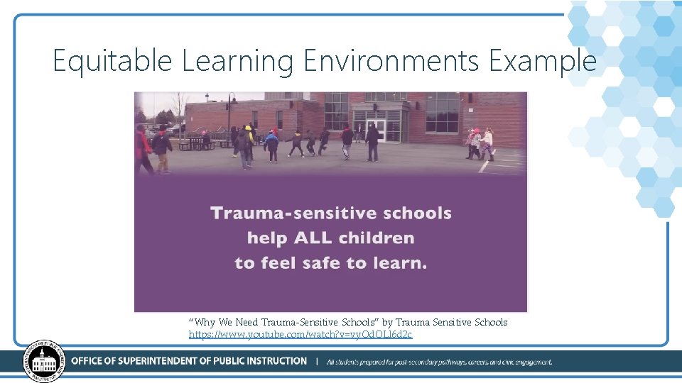 Equitable Learning Environments Example “Why We Need Trauma-Sensitive Schools” by Trauma Sensitive Schools https: