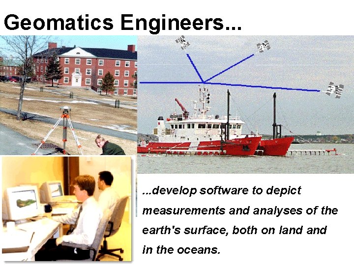 Geomatics Engineers. . . develop software to depict measurements and analyses of the earth's