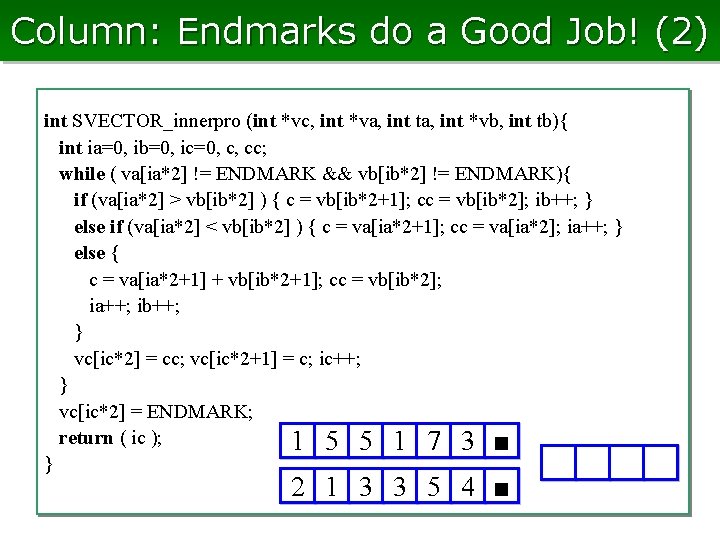 Column: Endmarks do a Good Job! (2) int SVECTOR_innerpro (int *vc, int *va, int