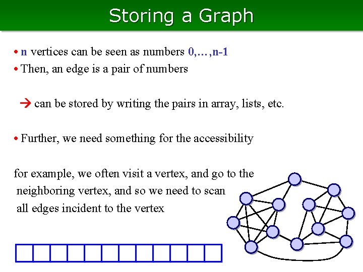 Storing a Graph • n vertices can be seen as numbers 0, …, n-1