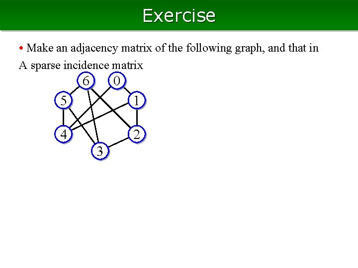Exercise • Make an adjacency matrix of the following graph, and that in A