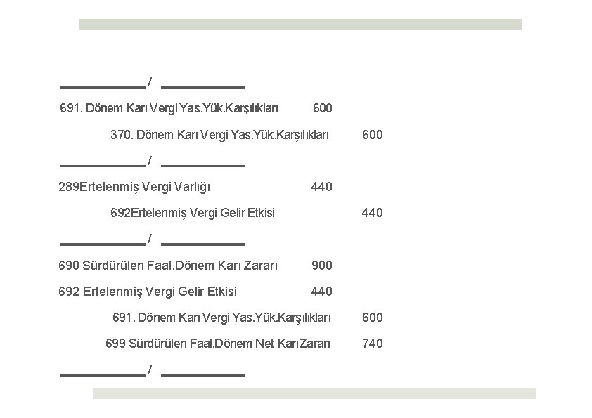 / 691. Dönem Karı Vergi Yas. Yük. Karşılıkları 600 370. Dönem Karı Vergi Yas.