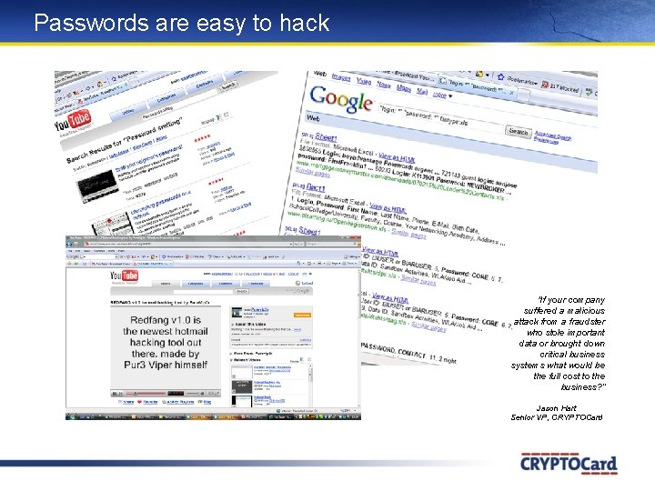 Passwords are easy to hack "If your company suffered a malicious attack from a Passwords are easy to hack "If your company suffered a malicious attack from a