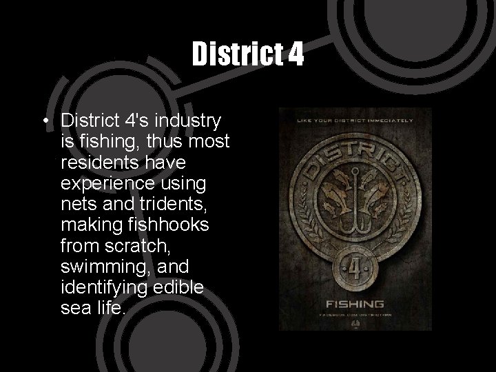 District 4 • District 4's industry is fishing, thus most residents have experience using