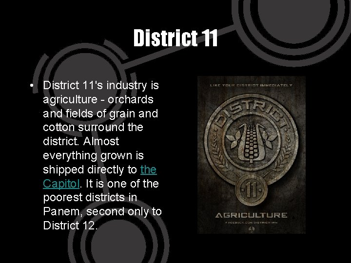 District 11 • District 11's industry is agriculture - orchards and fields of grain