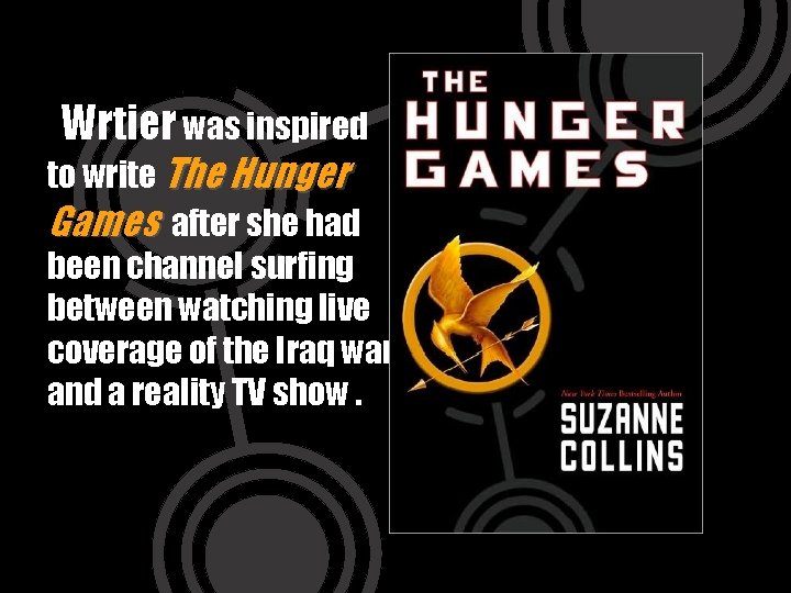 Wrtier was inspired to write The Hunger Games after she had been channel surfing