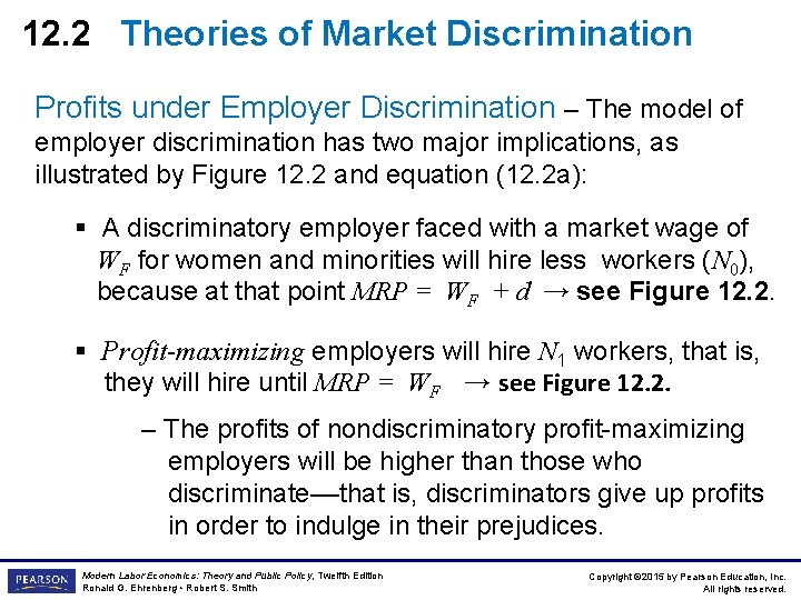 12. 2 Theories of Market Discrimination Profits under Employer Discrimination – The model of