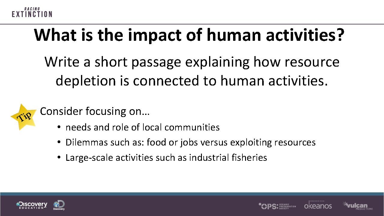 What is the impact of human activities? Write a short passage explaining how resource
