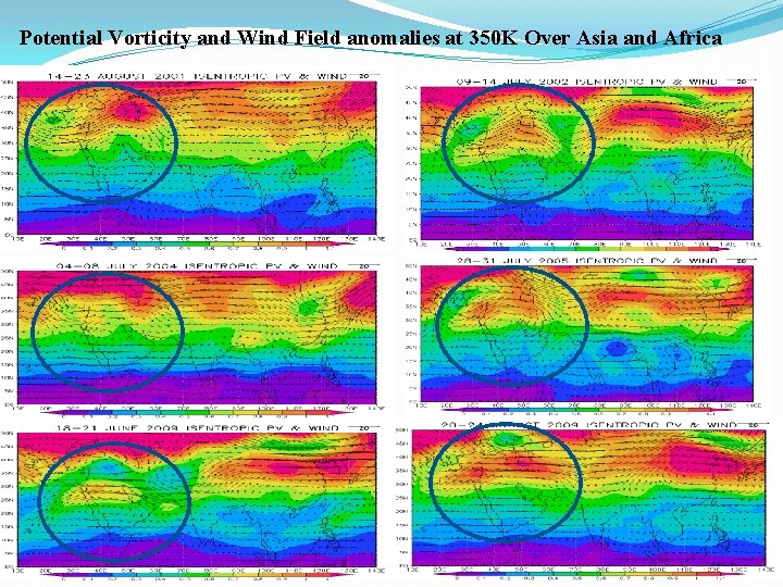 Potential Vorticity and Wind Field anomalies at 350 K Over Asia and Africa 