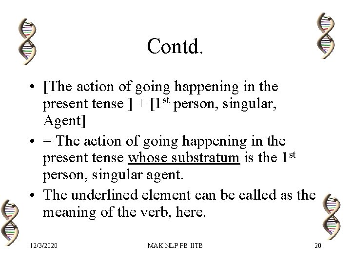 Contd. • [The action of going happening in the present tense ] + [1