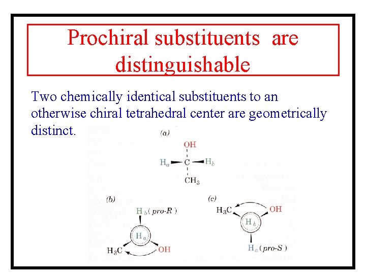 Prochiral substituents are distinguishable Two chemically identical substituents to an otherwise chiral tetrahedral center