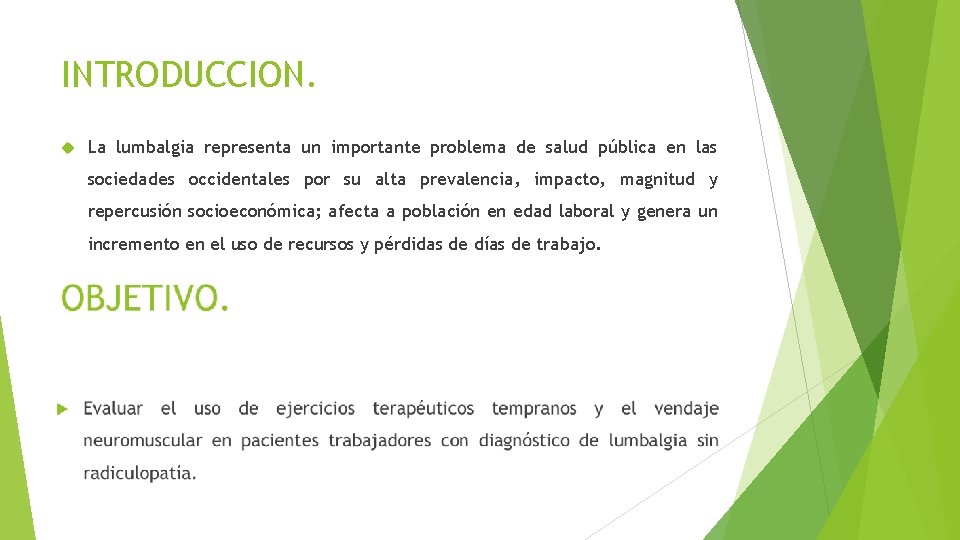 INTRODUCCION. La lumbalgia representa un importante problema de salud pública en las sociedades occidentales