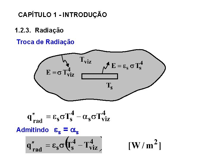 CAPÍTULO 1 - INTRODUÇÃO 1. 2. 3. Radiação Troca de Radiação Admitindo s =