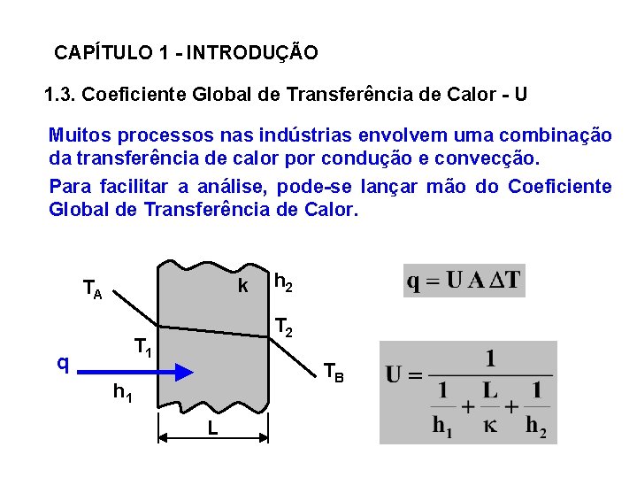 CAPÍTULO 1 - INTRODUÇÃO 1. 3. Coeficiente Global de Transferência de Calor - U