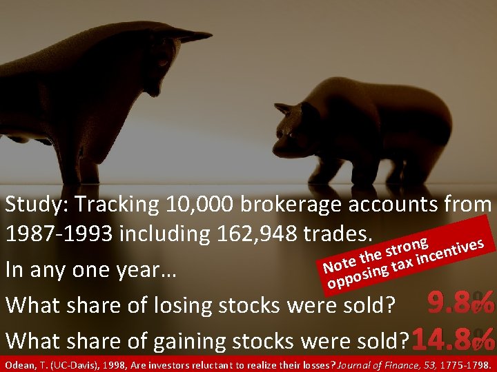 Study: Tracking 10, 000 brokerage accounts from 1987 -1993 including 162, 948 trades. rong