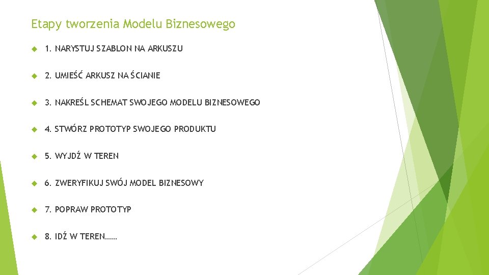 Etapy tworzenia Modelu Biznesowego 1. NARYSTUJ SZABLON NA ARKUSZU 2. UMIEŚĆ ARKUSZ NA ŚCIANIE