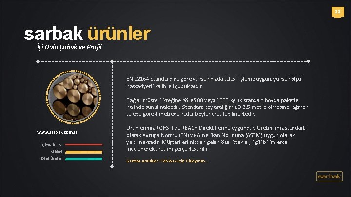 22 sarbak ürünler İçi Dolu Çubuk ve Profil EN 12164 Standardına göre yüksek hızda