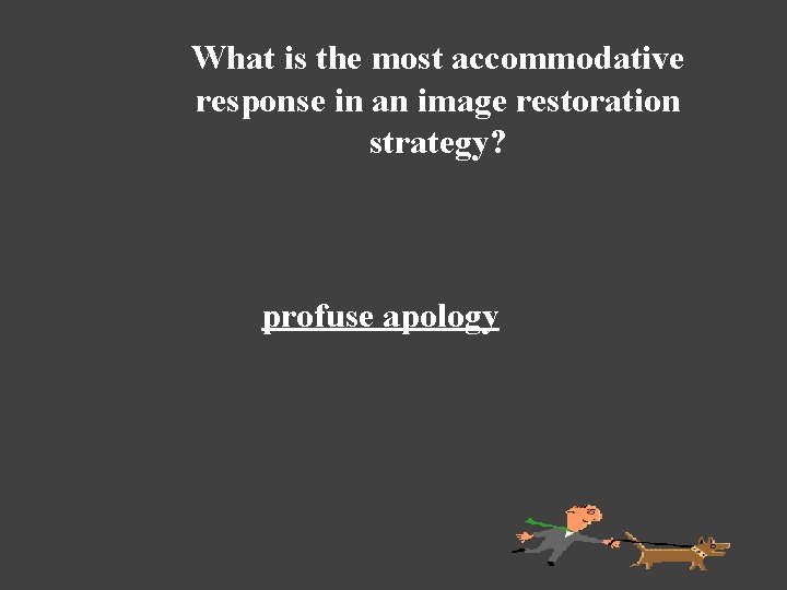 What is the most accommodative response in an image restoration strategy? profuse apology 