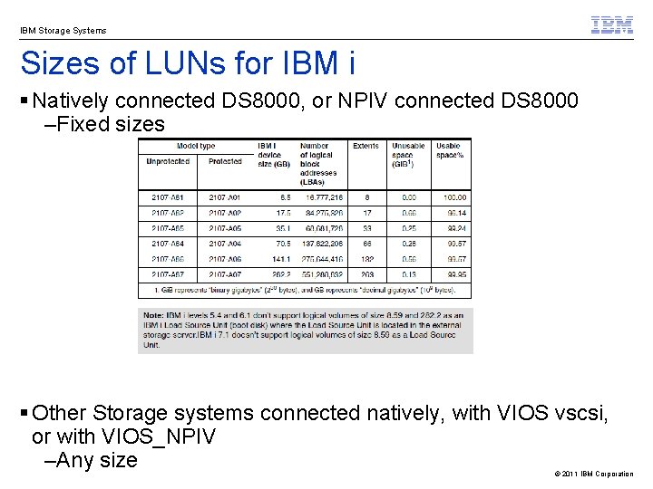 IBM Storage Systems Sizes of LUNs for IBM i § Natively connected DS 8000,
