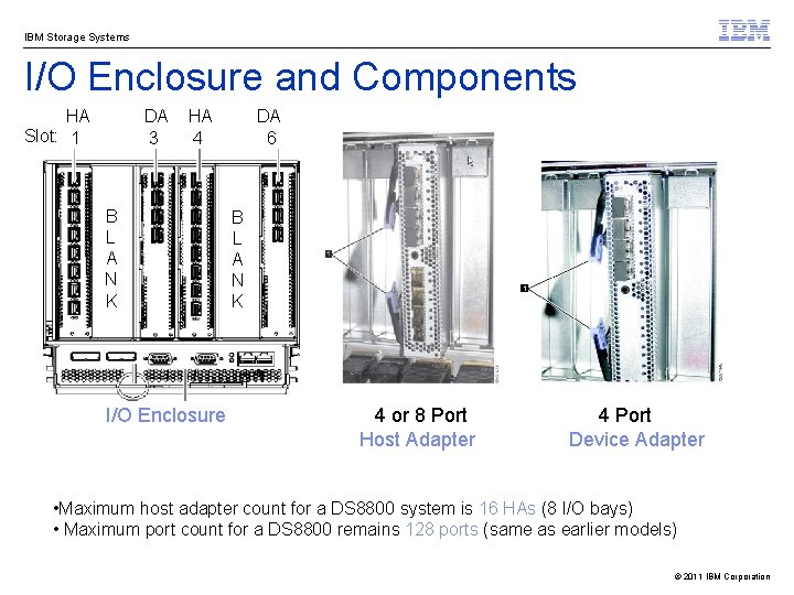 IBM Storage Systems I/O Enclosure and Components HA Slot: 1 DA 3 HA 4