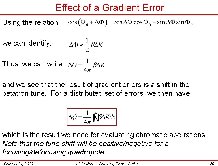 Effect of a Gradient Error Using the relation: we can identify: Thus we can