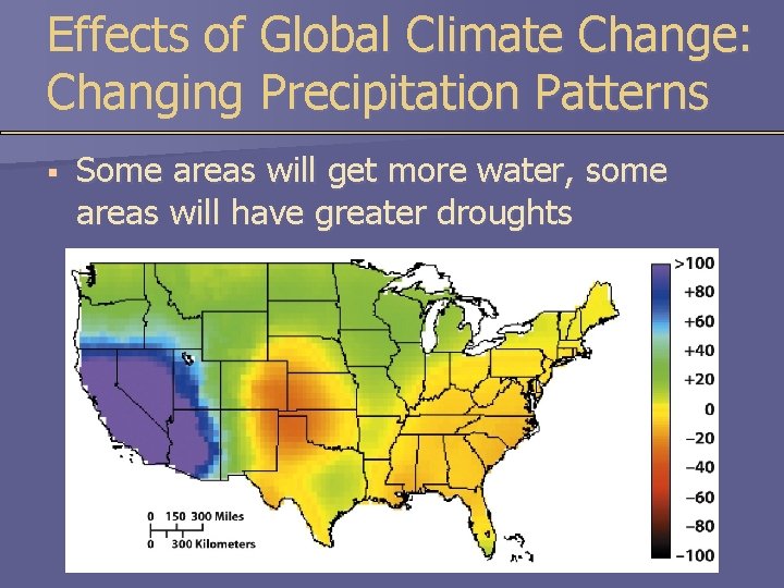 Effects of Global Climate Change: Changing Precipitation Patterns § Some areas will get more