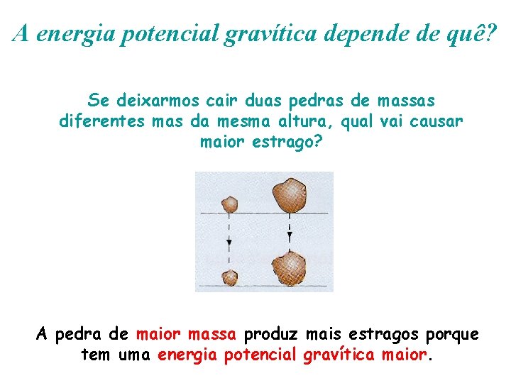 A energia potencial gravítica depende de quê? Se deixarmos cair duas pedras de massas