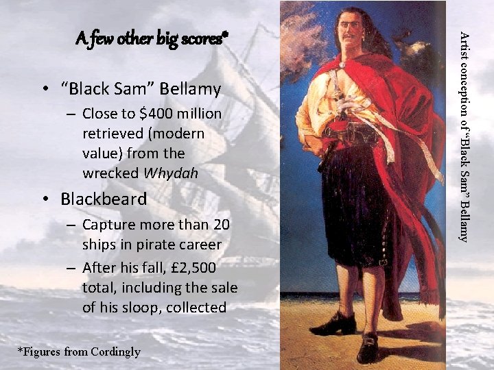  • “Black Sam” Bellamy – Close to $400 million retrieved (modern value) from