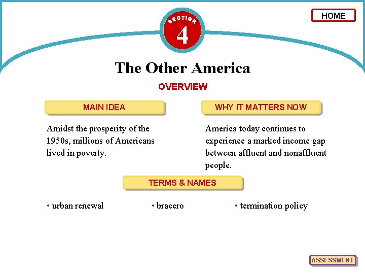 HOME 4 The Other America OVERVIEW MAIN IDEA WHY IT MATTERS NOW Amidst the